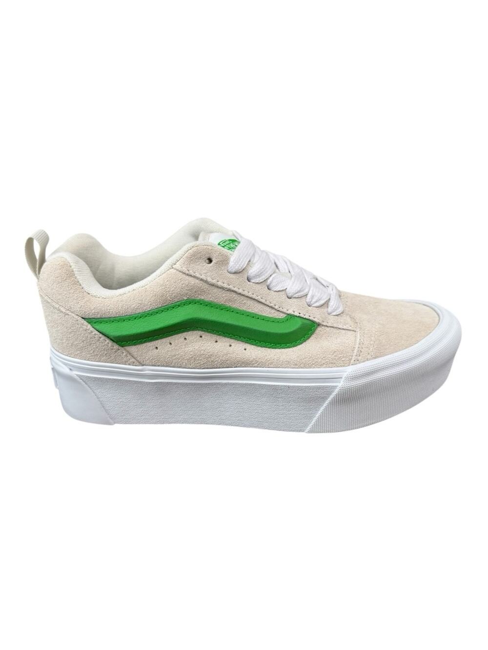 Vans Knu Stack Platform Sneakers Cream Suede Lime Stripe Women’s Size 7.5